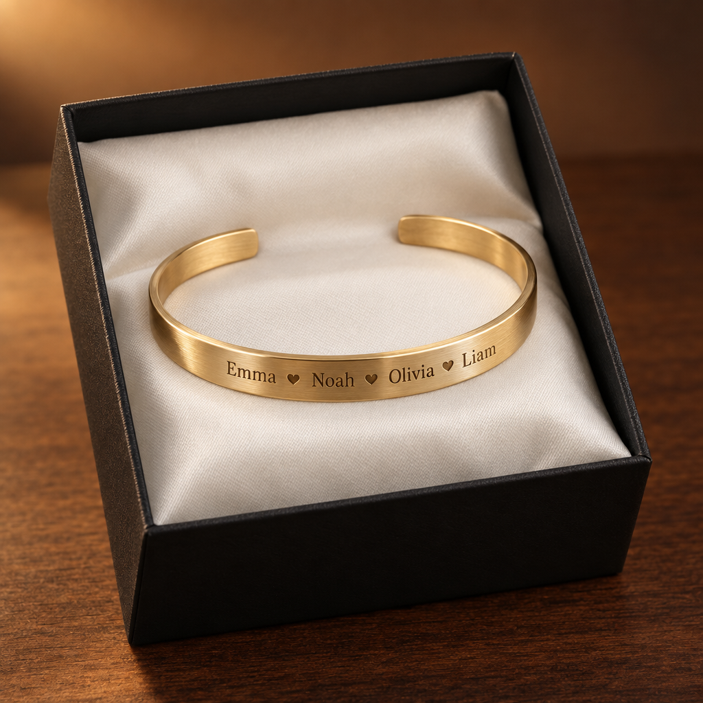 Brushed matte personalized bracelets for women, custom family name cuffs