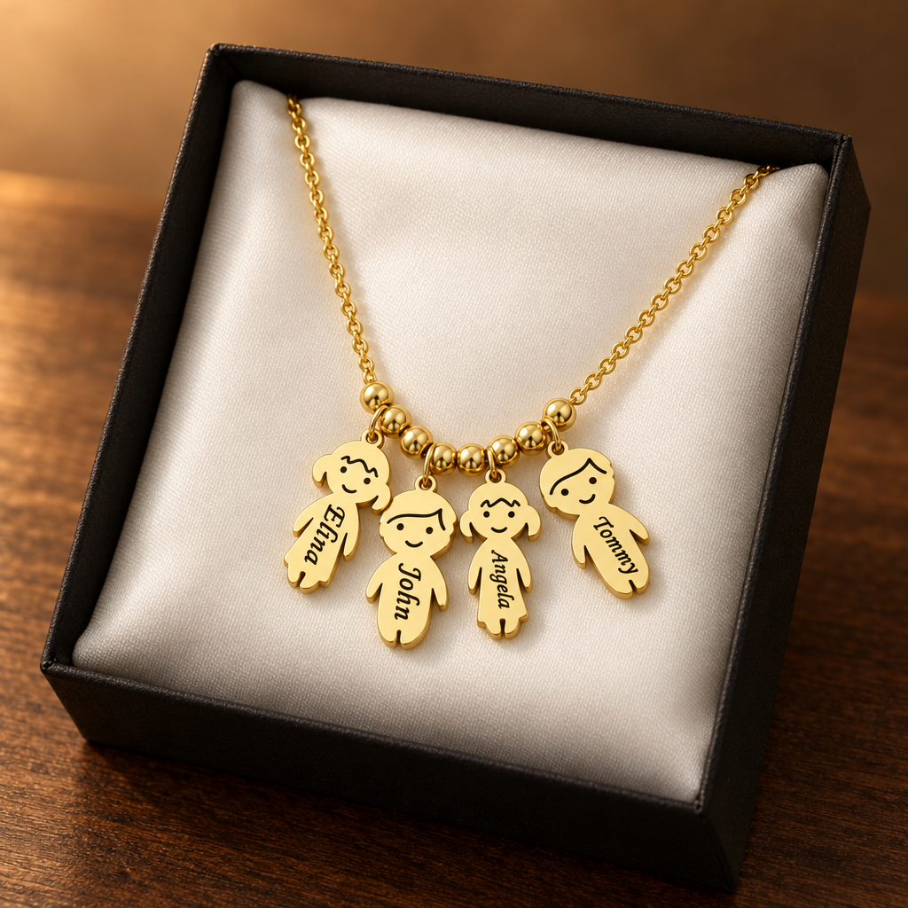 Custom Family Name Necklace with Personalized Figures for Adults and Kids